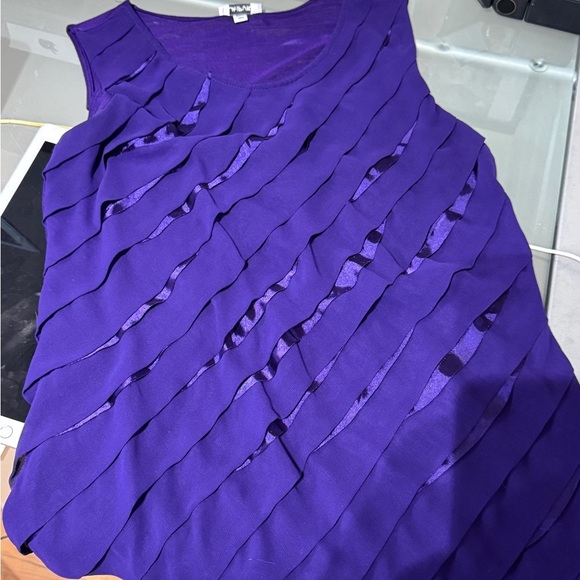 💜 Vintage Stunning Jaipur Purple Sleeveless Top with Satin Front Pleats - Size L - Picture 7 of 15